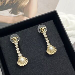 CHANEL Gold and Silver Shell Earrings